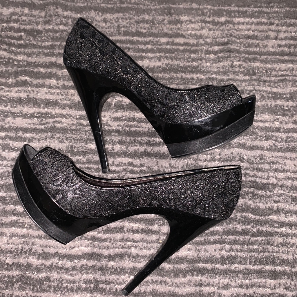 Wild Pair Lace Detail Black Stilettos